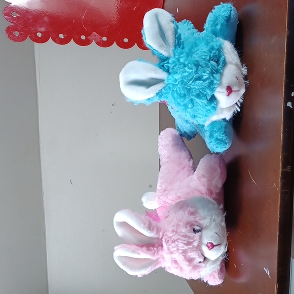 ✓Fuzzy Friends Easter stuffed animal bunny rabbit pink and blue lot of two plush - Picture 3 of 17